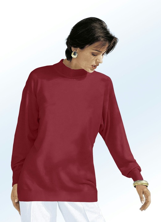 Lång ärm - Finstickad tröja i ren ny ull, i storlek 036 till 050, i färg VIN, RÖD Utsikt 1