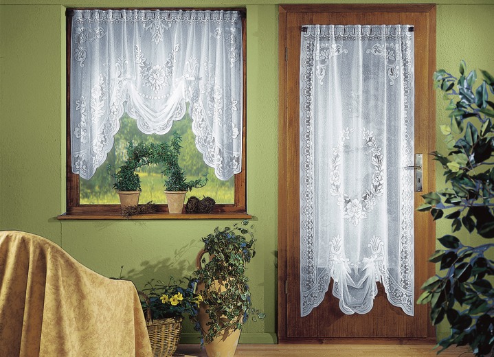 Klassisk - Fönsterdekoration med stavgång, i storlek 022 (Butik, M-form H100xW120 cm) till 172 (dörrförvaring, H180xB 90 cm), i färg VIT