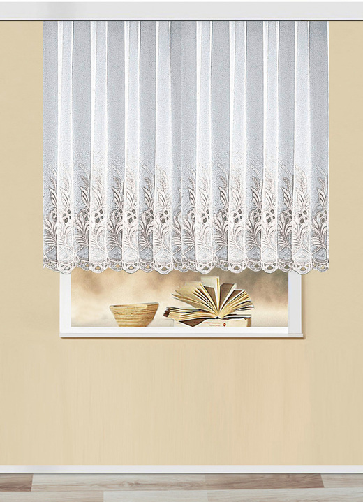 Klassisk - Broderad gardin i rak modell med Plauener-broderi, i storlek 065 (H125xW300 cm) till 161 (H175xW600 cm), i färg VIT Utsikt 1