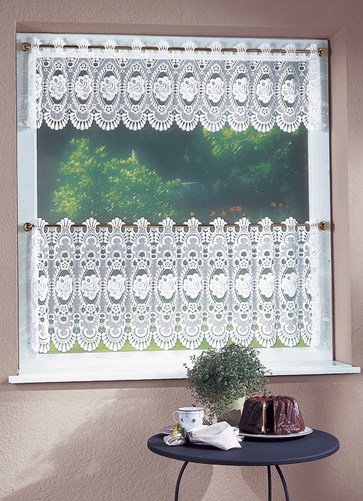 Korta gardiner - Underbar, kort gardin med stånggenomföring, i storlek 662 (H30xW125 cm) till 858 (H65xW200 cm), i färg VIT UNI Utsikt 1
