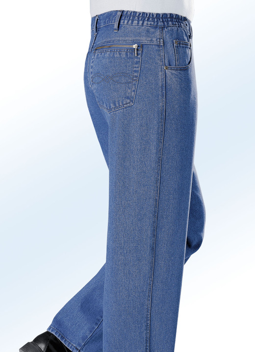 Jeans - Jeans med resårinfällningar i 3 färger, i storlek 024 till 062, i färg SVART Utsikt 1