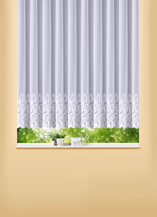 Klassisk - Blomstergardin med rak finish, i storlek 140 (H120xW300 cm) till 181 (H175xW600 cm), i färg VIT Utsikt 1