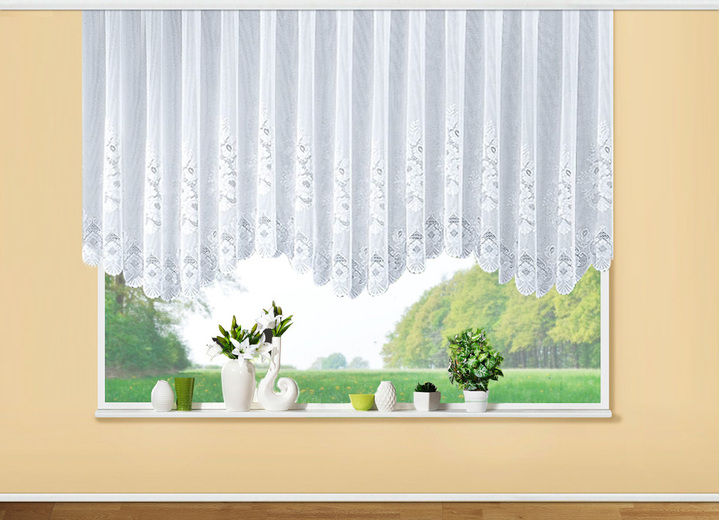 Klassisk - Blomstergardin, med blommönster, i storlek 065 (H125xW300 cm) till 115 (H145xW900 cm), i färg VIT Utsikt 1