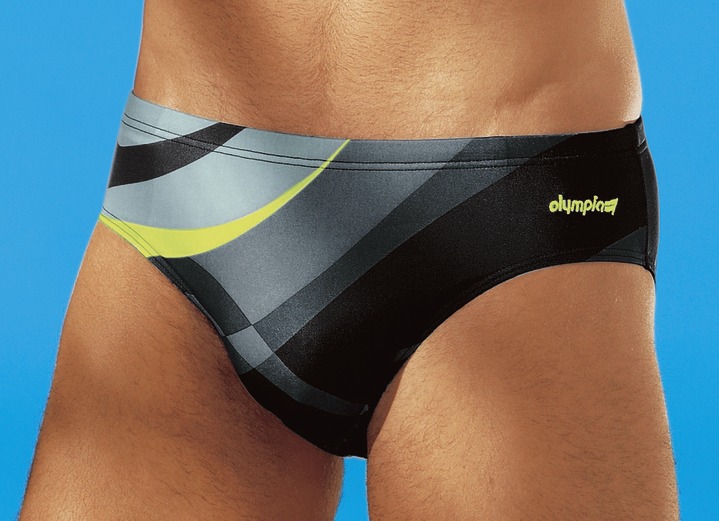 Badkläder - Olympia simshorts i kort stil med färgglad design, i storlek 004 till 009, i färg SVART-FÄRGAD Utsikt 1