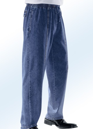 Dra-på-jeans med resårlinning och dragsko i 4 färger