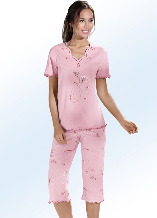 Lång- & kortärmade pyjamasar - Pyjamas, korta ärmar med V-ringning, i storlek 036 till 060, i färg ROSA-FÄRGERIGT