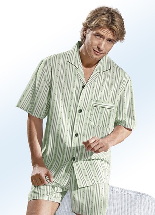 Kortärmad pyjamas, ledig modell, hel knäppning av vävt tyg