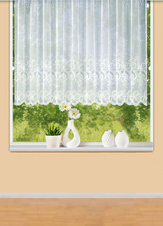 Klassisk - Blomsterfönstergardin med universellt skenband, i storlek 136 (Flower Window Store, 100x300 cm) till 174 (Flower Window Store, 160x600 cm), i färg VIT Utsikt 1