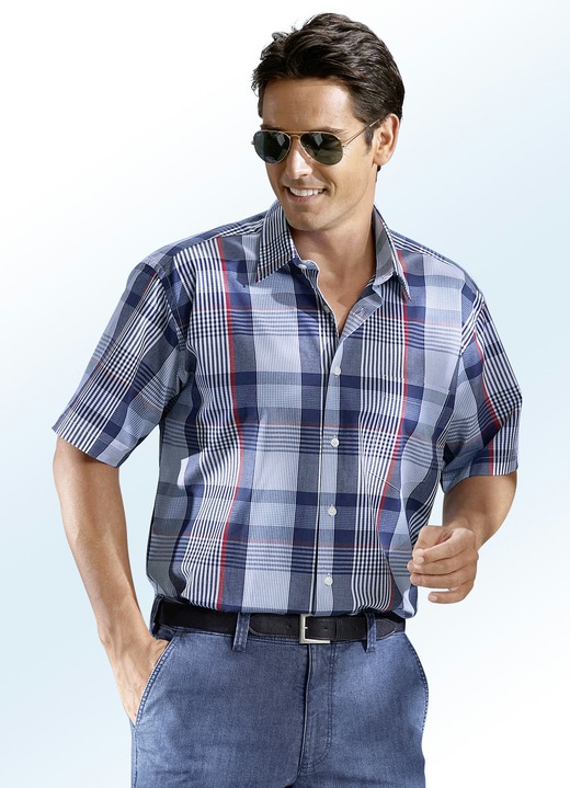 Fritidsskjortor - Rutig skjorta med ok bak, i storlek 3XL (47/48) till XXL (45/46), i färg MARINBLÅ-VIN-RÖD-VIT RUTIG