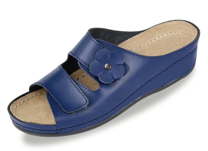 Sandaletter & slip in-skor - Tofflor med djup fotbädd i skinn, i storlek 036 till 042, i färg BLÅ Utsikt 1