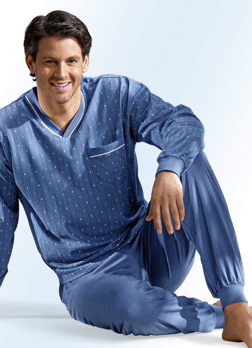 Pyjamasar - Pyjamas med V-ringning och muddar, i storlek 046 till 066, i färg INDIGOBLÅ Utsikt 1