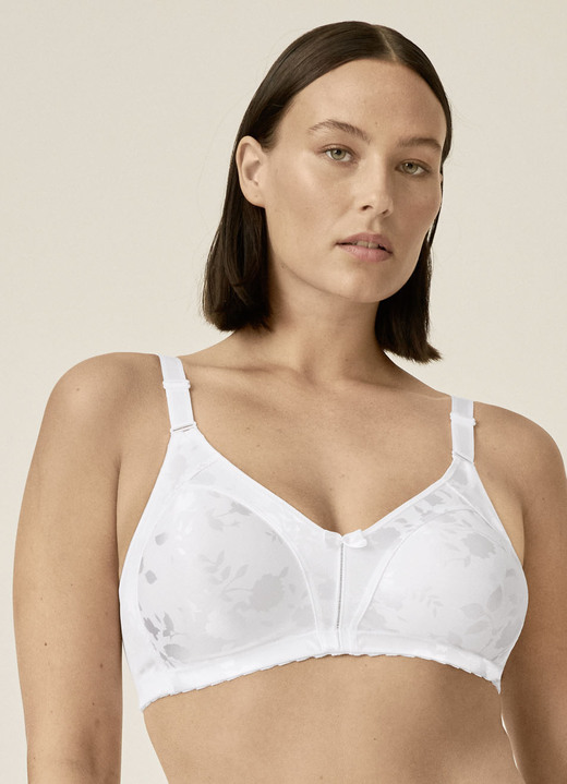 Mjuk-bh - Naturana minimizer-bh med ett subtilt, glänsande blommönster, i storlek 075 till 100, i kopp B, i färg VIT Utsikt 1
