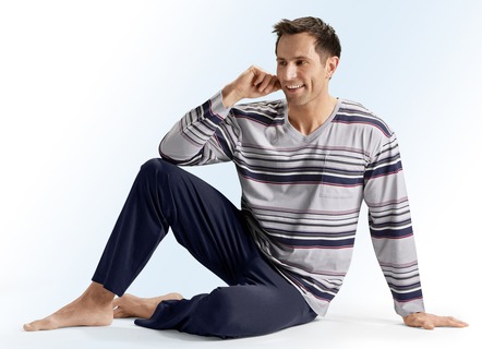 Pyjamasar i tvåpack med V-ringning, randmönster och bröstficka