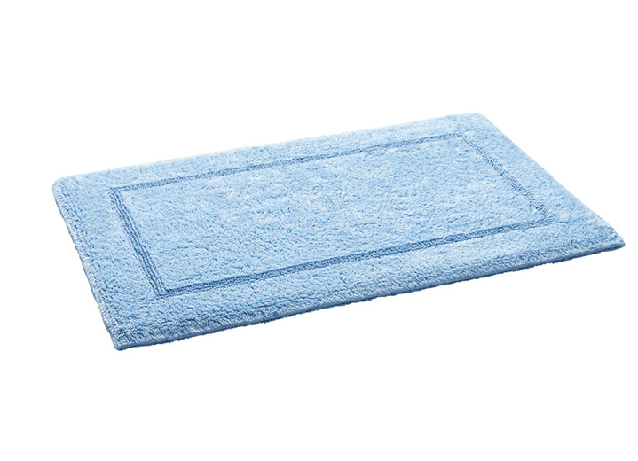 Badrumsinredning - Vändbart badrumsset tillverkat av 100 % bomull, i storlek 100 (Halvrund matta, 50x 80 cm) till 110 (vägghängd WC-stol, 2-delad), i färg LJUSBLÅ Utsikt 1