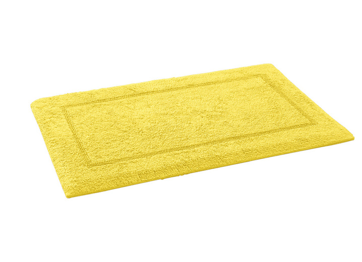 Badrumsinredning - Vändbart badrumsset tillverkat av 100 % bomull, i storlek 100 (Halvrund matta, 50x 80 cm) till 110 (vägghängd WC-stol, 2-delad), i färg GUL Utsikt 1