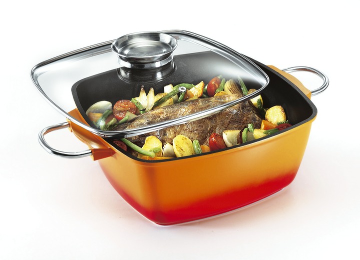 Stekgrytor & gratängformar - Extra hög gjuten aluminium stekpanna från King med non-stick beläggning, i färg ORANGE, I utförande Hörnpanna 20x20 cm: kapacitet 3 liter Utsikt 1