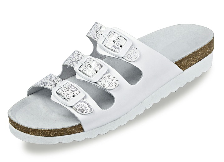 Sandaletter & slip in-skor - Klassiska damslippers med justerbara remmar, i storlek 036 till 042, i färg VIT SILVER Utsikt 1