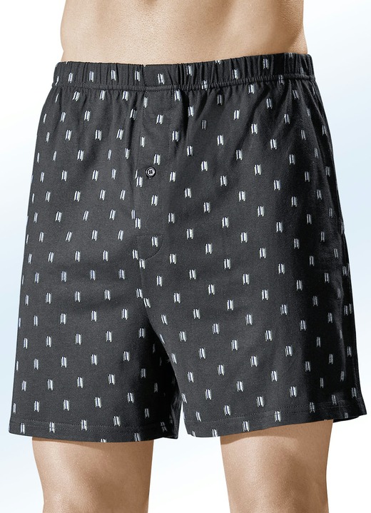Underkläder för män - Boxershorts i fyrpack, färgglad design, i storlek 005 till 016, i färg 2X SVART-MULTIFÄRGAD, 2X DUVBLÅ-MULTIFÄRGAD