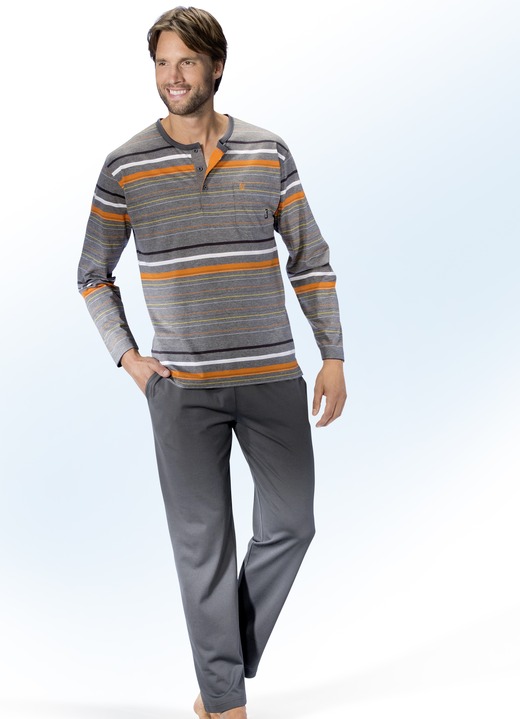 Pyjamasar - Hajo Climate Comfort-pyjamas med knappar framtill, i storlek 046 till 062, i färg GRAFITFÄRGAD