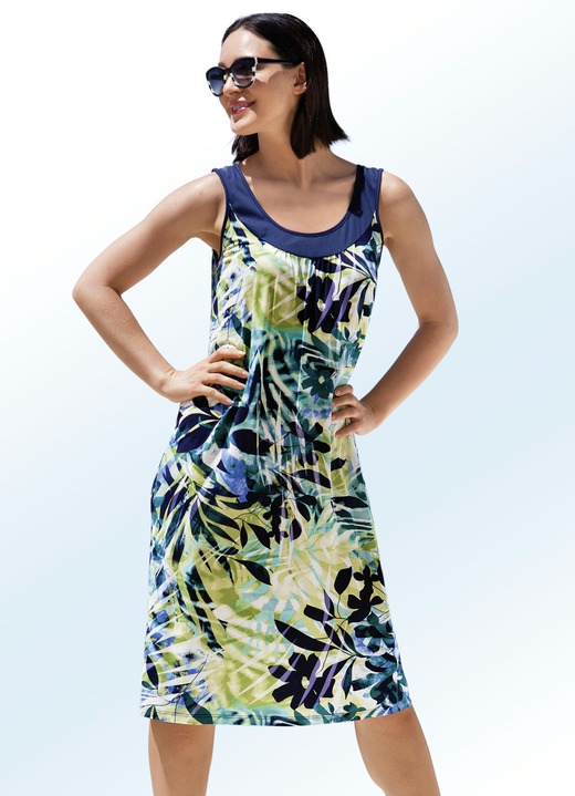 Strandklänningar - Ärmlös klänning med rynkningar, i storlek 038 till 060, i färg NAVY KIWI