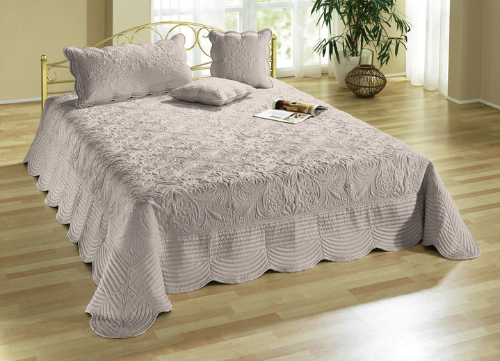 Heminredning - Satin örngott och överkast med broderi, i storlek 873 (för enkelsäng, 140x210 cm) till 924 (1 örngott, 40x 80 cm), i färg BEIGE Utsikt 1