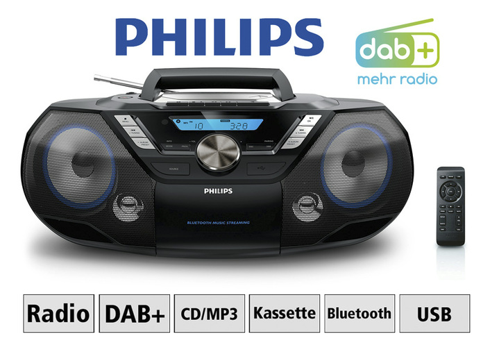 - Philips AZB798T CD/Kassett/DAB+ radio, i färg SVART Utsikt 1