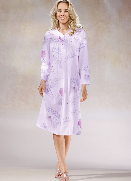 Långärmade nattlinnen - Två-pack nattlinnen, 3/4-lång ärm med knappslå, i storlek 038 till 060, i färg 1X LILAC-FÄRGERIGT, 1X LILAC Utsikt 1