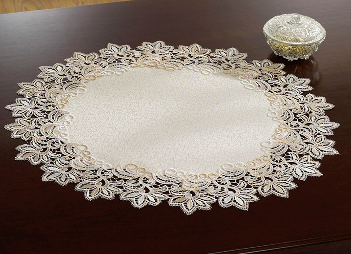 Prydnadskuddar & överdrag - Elegant vardagsrumsdekoration med 2-färgad makraméspets, i storlek 100 (löpare, 30x 60 cm) till 404 (Kuddfodral, 40x 40 cm), i färg GRÄDDE Utsikt 1