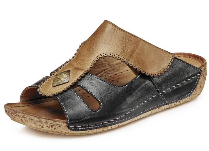 Sandaletter & slip in-skor - Gemini, bekväma damslippers, vidd G, med kardborreband, i storlek 036 till 041, i färg SVART COGNAC Utsikt 1