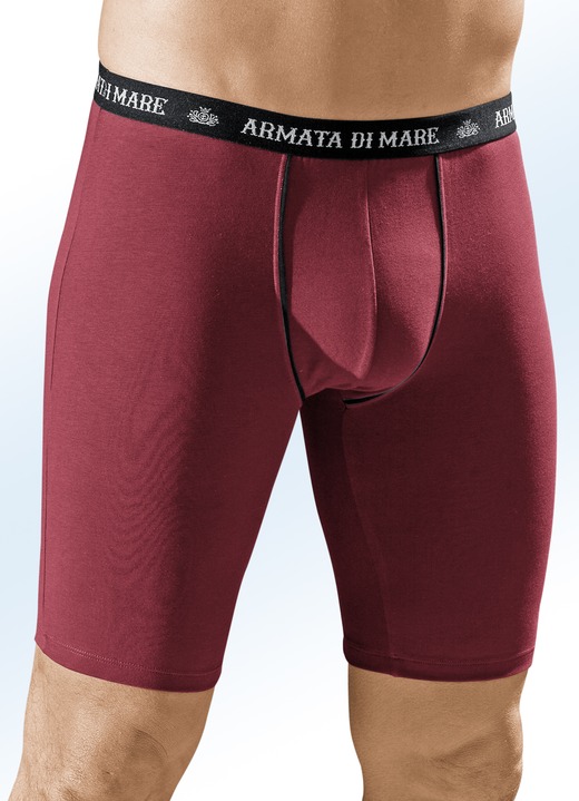 Underkläder för män - Paket med tre långa byxor, med elastiskt midjeband, kontrastpasspoal, i storlek 004 till 010, i färg 1X BORDEAUX, 1X MARIN, 1X SVART