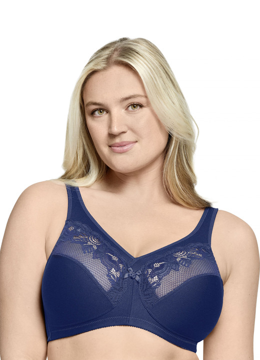 Bh med spets - Glamorise minimizer-bh med elastisk spets, i storlek 080 till 110, i kopp C, i färg MARIN Utsikt 1