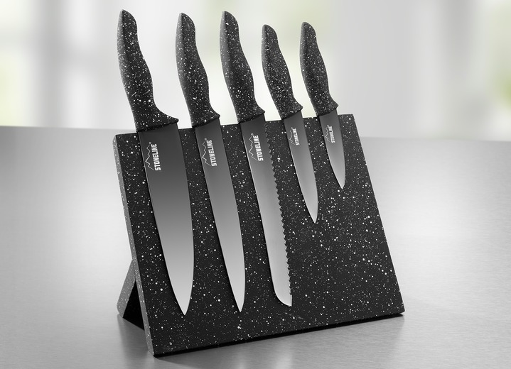 Knivar & skärmaskiner - Stoneline®-knivblock, 6 delar, med magnetfält, i färg SVART