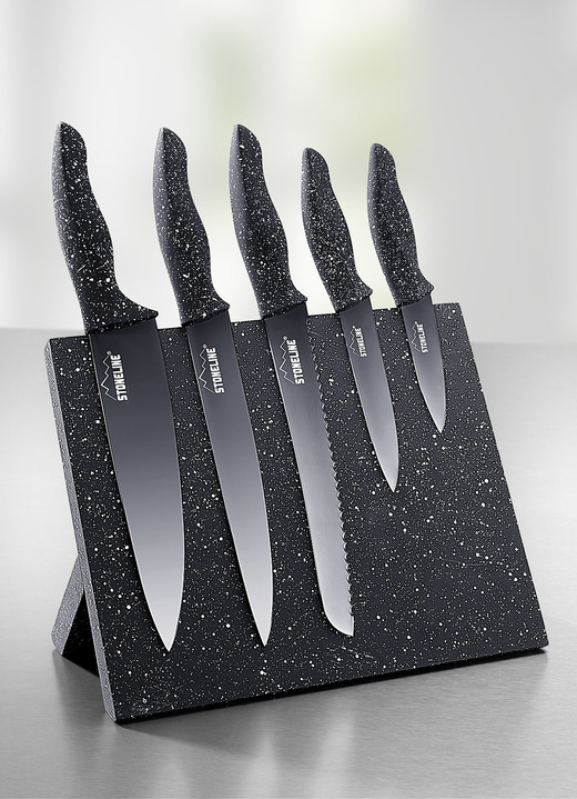 Knivar & skärmaskiner - Stoneline®-knivblock, 6 delar, med magnetfält, i färg SVART Utsikt 1