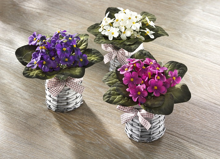 Konstgjorda växter - violer, uppsättning av 3, i färg