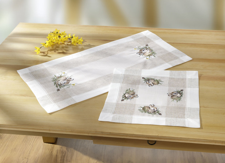 Prydnadskuddar & överdrag - Bords- och rumsdekoration med kaninmotiv, i storlek 120 (doily, 35/ 35 cm) till 404 (Kuddfodral, 40/ 40 cm), i färg BEIGE Utsikt 1