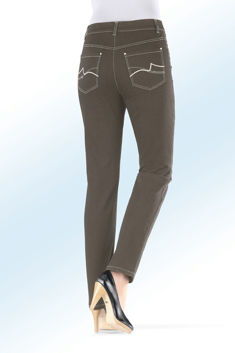 Byxor med knapp & dragkedja - Powerstretch jeans, i storlek 017 till 092, i färg TAUPE