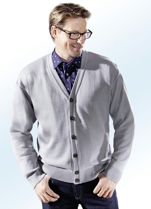 Tröjor & stickat mode - Cardigan med hel knappslå i 4 färger, i storlek 044 till 062, i färg SILVERGRÅ Utsikt 1