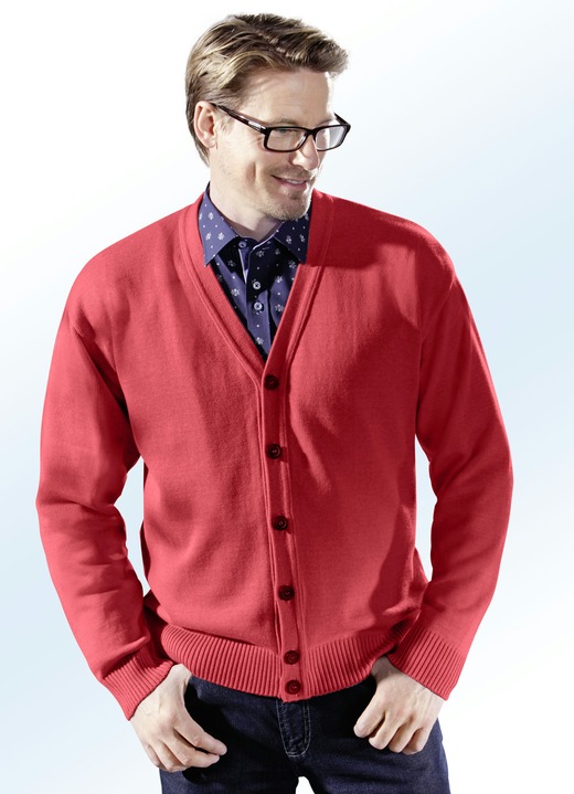 Tröjor & stickat mode - Cardigan med hel knappslå i 4 färger, i storlek 044 till 062, i färg JEANS BLÅ Utsikt 1