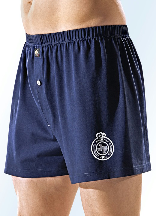 Underkläder för män - Boxershorts i fyrpack, enfärgade med tryckt motiv, i storlek 004 till 013, i färg 2X MARINBLÅ, 2X GRAFIT