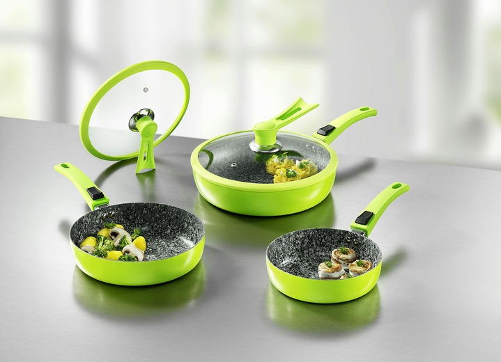 Grytor & stekpannor - Professionellt pannset, 7 delar, med innovativa stativlock, i färg GRÖN Utsikt 1