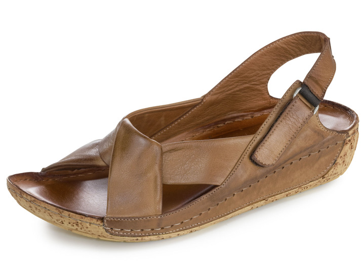 Sandaletter & slip in-skor - Gemini, bekväma damsandaler, bredd G, med resårband, i storlek 036 till 042, i färg COGNAC Utsikt 1
