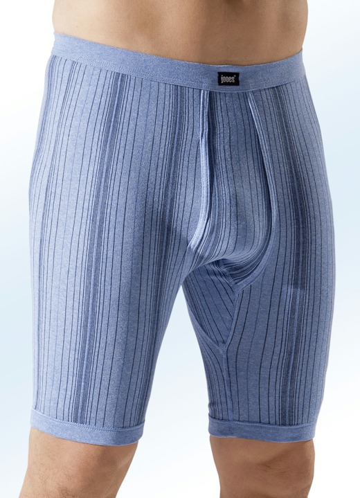 Underbyxor - Finribbade, knälånga kalsonger i trepack, randiga, i storlek 005 till 012, i färg 2X JEANSBLÅ MELERAD, 1X UNI ULTRAMARIN