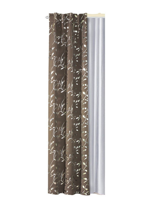 Klassisk - Mörkläggningssjal med öglor och universalskena, i storlek 365 (H145xW135 cm) till 456 (H245xW135 cm), i färg TAUPE Utsikt 1