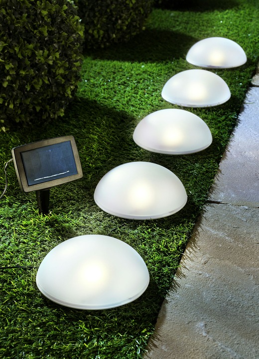 Trädgårdsbelysning - LED-solhalvklot, set om 5, med markspets, i färg VIT Utsikt 1