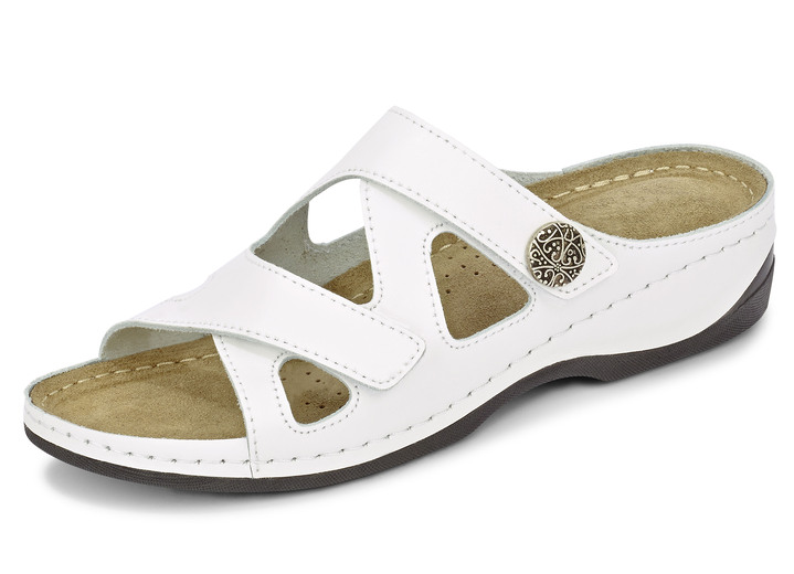 Sandaletter & slip in-skor - ELENA EDEN, bekväma damslippers, vidd G, med kardborreband, i storlek 036 till 042, i färg VIT Utsikt 1