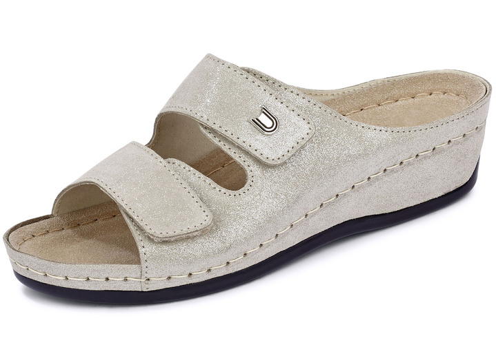 Sandaletter & slip in-skor - Bekväma dammulor, bredd G, med kardborreknäppning, i storlek 036 till 042, i färg LJUSBEIGE Utsikt 1