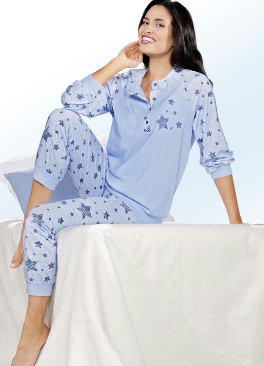 Lång- & kortärmade pyjamasar - Paket med två pyjamasar med muddar och stjärndesign, i storlek 036 till 056, i färg BLÅ/ROSA Utsikt 1