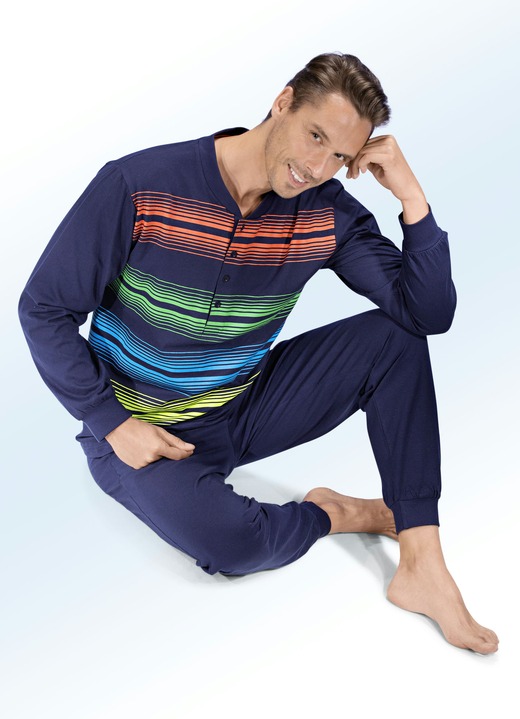 Pyjamasar - Pyjamas med knappslå, ärm- och benslut, i storlek 046 till 062, i färg MARIN FÄRGERIGT