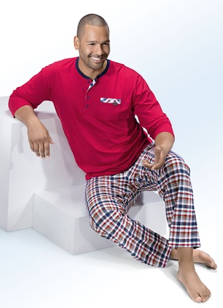 Pyjamas med knappslå, bröstficka och rutig design
