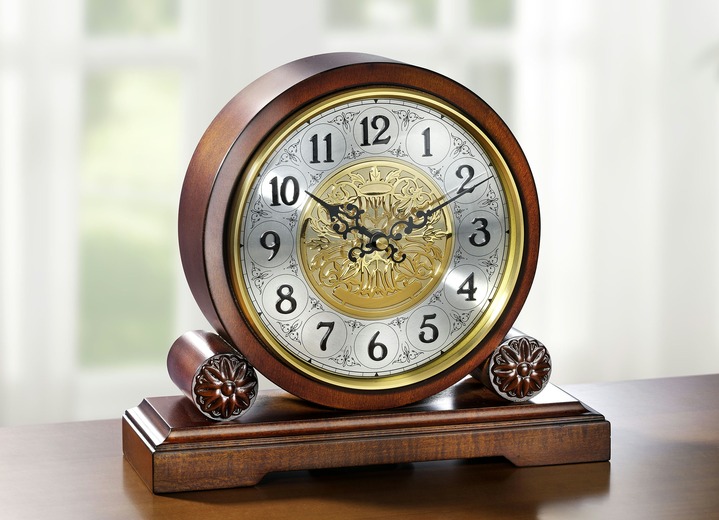 Klockor - Bordsklocka med guldfärgad prydnadsdekor, i färg BRUN